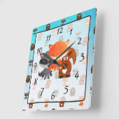 ウッドランドクリーチャーフォレストアニマルベビー子供部屋時計 スクエア壁時計 (傾斜)