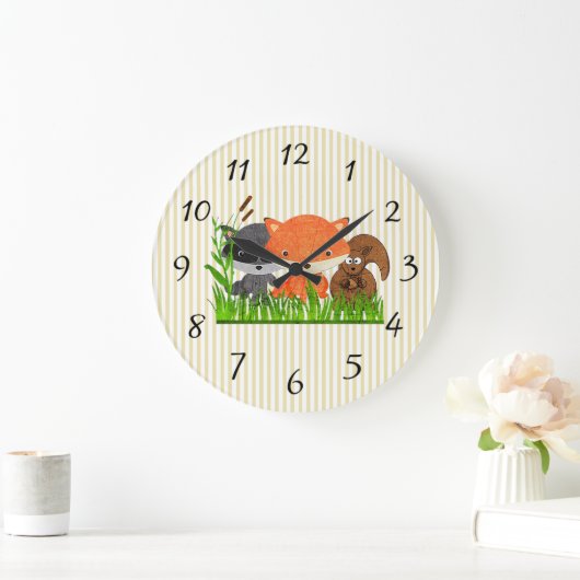 ウッドランドクリーチャーフォレストアニマルベビー子供部屋時計 ラージ壁時計 (ホーム)