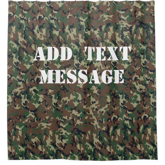 ウッドランドグリーンカモフラージパターン シャワーカーテン (正面)