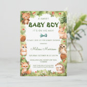 ウッドランドグリーンリースイーツ男の赤ちゃんシャワー 招待状 (スタンド正面)