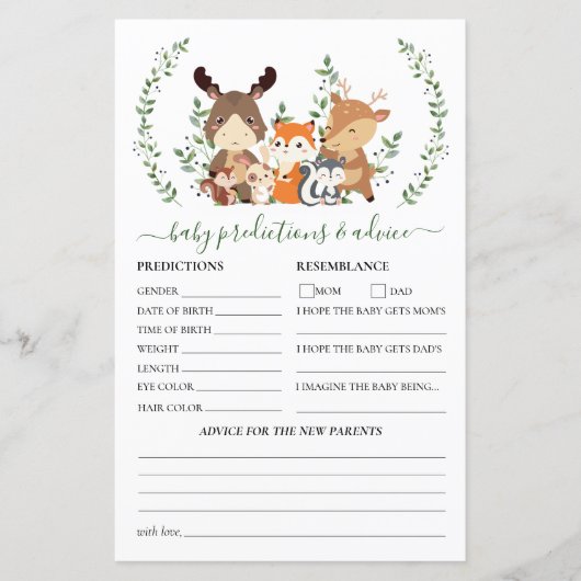 ウッドランドグリーンリー動物ベビーの予測とアドバイス (正面)