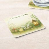 ウッドランドグローベビーシャワー招待状 | ホタル瓶 スクエアペーパーコースター (アングル)