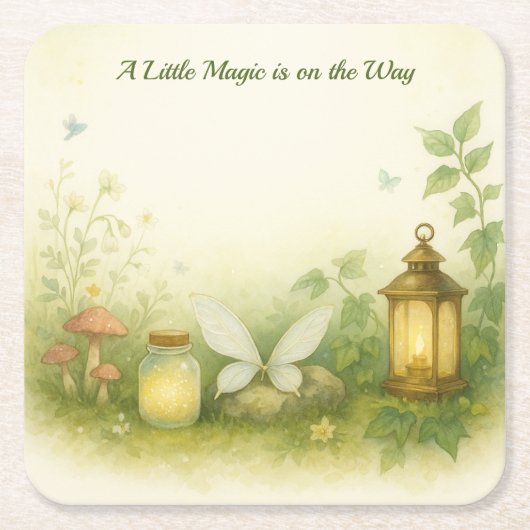 ウッドランドグローベビーシャワー招待状 | ホタル瓶 スクエアペーパーコースター (正面)