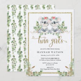 ウッドランドコアラユーカリプスピンクローズベビーシャワー 招待状