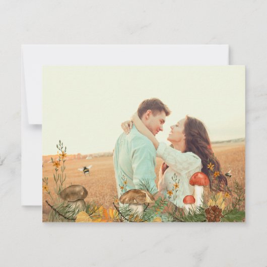 ウッドランドコテージコア木製ハートザデイト 招待状 (裏面)