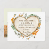 ウッドランドコテージコア木製ハートザデイト 招待状 (正面/裏面)