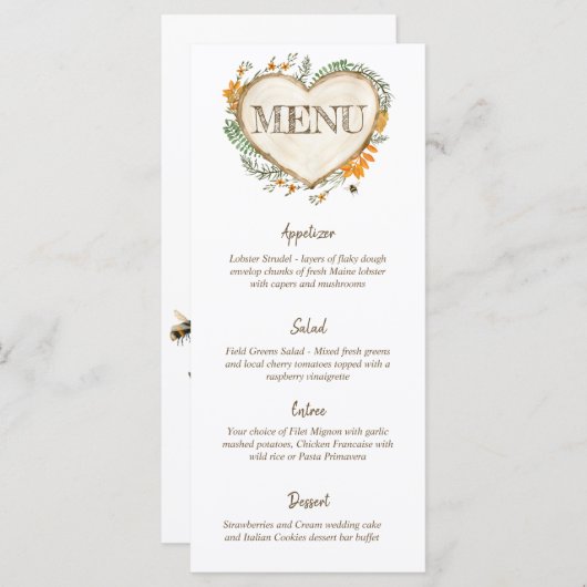 ウッドランドコテージコア木造ハート結婚ズメニュー メニュー (正面/裏面)