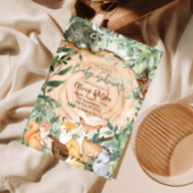 ウッドランドサファリアニマルズベビーシャワー招待状