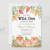 ウッドランドサファリキツネファミリーベビーシャワー招待状 招待状 (正面)