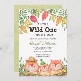 ウッドランドサファリキツネファミリーベビーシャワー招待状 招待状