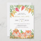 ウッドランドサファリキツネファミリーベビーシャワー招待状 招待状 (正面)