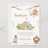 ウッドランドサファリ動物サーカス赤ちゃんシャワー サンキューカード (正面)