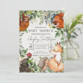ウッドランドサファリ動物園の動物のテーマ赤ちゃんシャワー 招待状 (スタンド正面)