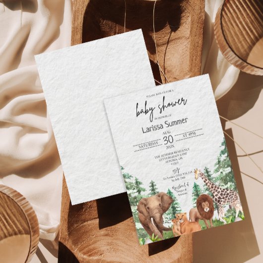 ウッドランドサファリ動物園アニマルベビシャワー招待状 招待状
