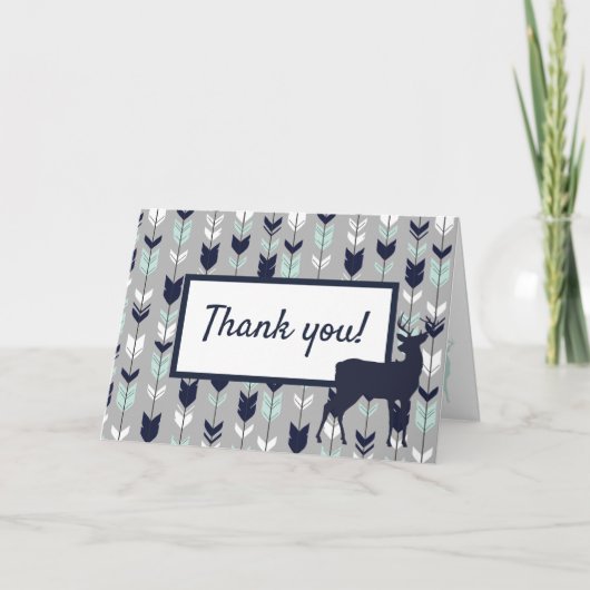 ウッドランドサンキューカード – ミント、海軍、グレー カード (正面)