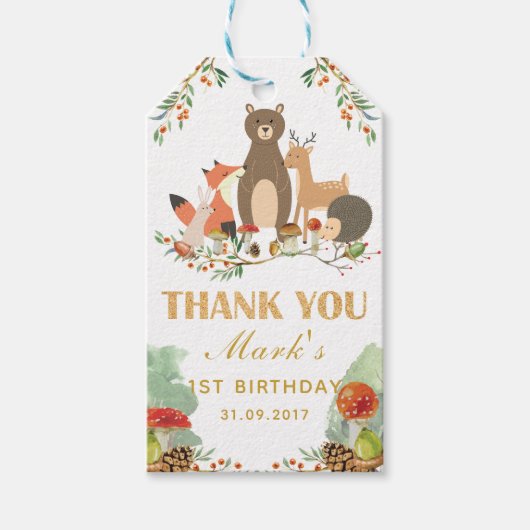 ウッドランドサンキューファースト誕生日 ギフトタグ (正面)