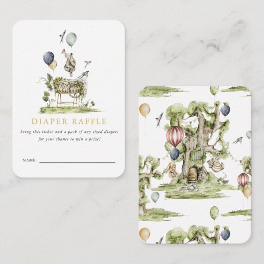 ウッドランドサーカスベビーシャワー |おむつラッフル エンクロージャーカード (正面/裏面)