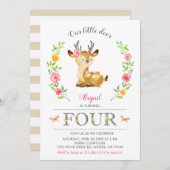 ウッドランドシカガール4番目のフローラ誕生日 招待状 (正面/裏面)