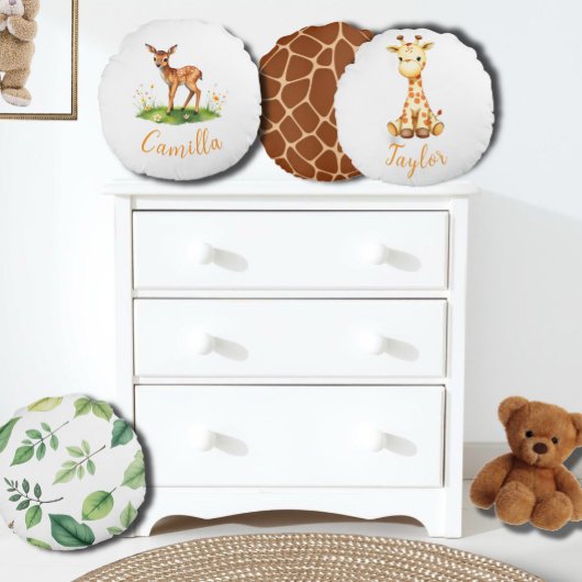 ウッドランドシカ名前をカスタムする ラウンドクッション