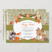 ウッドランドシャワー – 森林動物をテーマにしたベビーシューウェ 招待状 (正面/裏面)