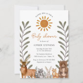 ウッドランドシンプル森林動物の赤ちゃんシャワー 招待状 (正面)