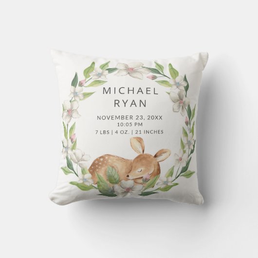 ウッドランドスイートディアベビー誕生統計枕 クッション (正面)