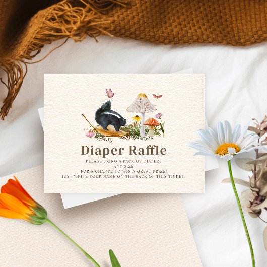 ウッドランドスカンクガールベビーシャワーおむつラッフル エンクロージャーカード