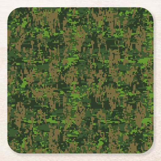 ウッドランドスタイルデジタルグリーンカモフラージュデコール スクエアペーパーコースター (正面)