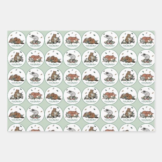 ウッドランドストーリーブックベビーシャワー ラッピングペーパーシート (正面)