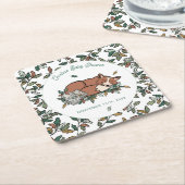 ウッドランドストーリーブック秋キツネベビーシャワー スクエアペーパーコースター (アングル)