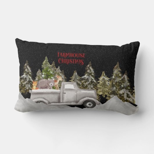 ウッドランドスノーフォールファームハウスクリスマス ランバークッション (裏面)