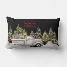 ウッドランドスノーフォールファームハウスクリスマス ランバークッション