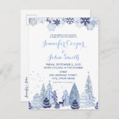 ウッドランドスノーフレークスウィンターウェディング招待状 ポストカード (正面/裏面)