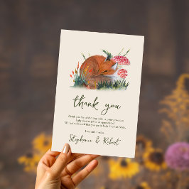 ウッドランドスリーピーキツネ&マッシュルームベビーシャワー サンキューカード