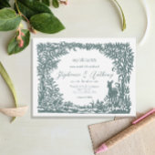 ウッドランドセージ緑の白い森のシーンシルエット 招待状