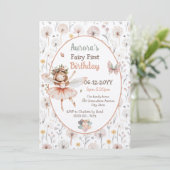 ウッドランドダンデリオン水彩妖精の最初の誕生日 招待状 (スタンド正面)