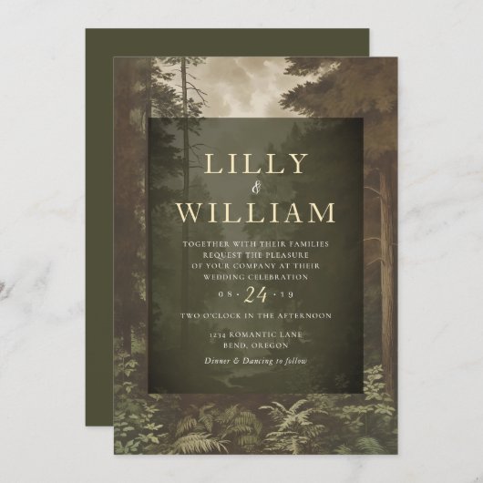 ウッドランドダークフォレストムーディリバー結婚ズ 招待状 (正面/裏面)