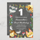 ウッドランドチャルクボード誕生日招待状 招待状 (正面/裏面)