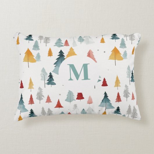 ウッドランドチャーム静かな木モノグラム枕 アクセントクッション (正面)