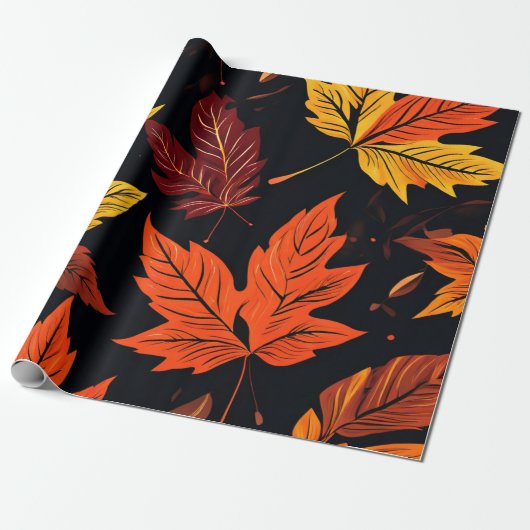 ウッドランドチャーム：紅葉コラージュ ラッピングペーパー (アンロールド)