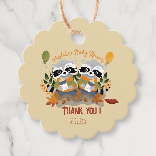 ウッドランドツインズベビーシャワーメッセージカード フェイバータグ (正面)