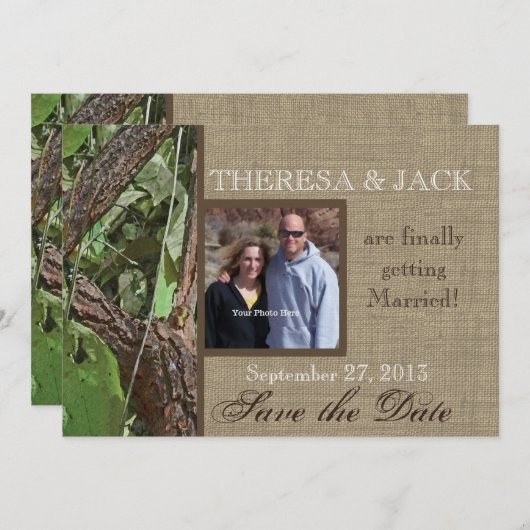 ウッドランドツリーとBurlap日付を保存 セーブザデート (正面/裏面)