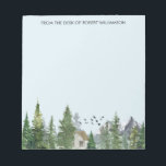 ウッドランドツリーズウォーターカラー自然森林山脈 ノートパッド<br><div class="desc">パーソナライズされた文字/名前メモ帳と水色彩の鮮やか色の風景と山、森、キャビン。</div>