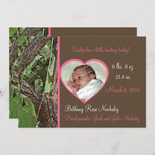 ウッドランドツリー迷彩柄ベビーガール 案内状 (正面/裏面)