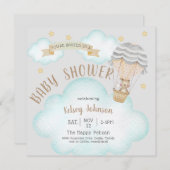 ウッドランドテディベアニュートラルバルーンベビーシャワー 招待状 (正面/裏面)