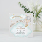 ウッドランドテディベアニュートラルバルーンベビーシャワー 招待状 (スタンド正面)