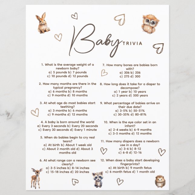 ウッドランドテーマベビートリビアゲームカード (正面)
