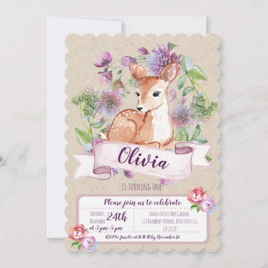 ウッドランドディアの誕生日の招待状 招待状 (正面)
