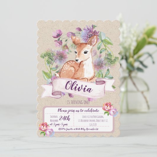 ウッドランドディアの誕生日の招待状 招待状 (スタンド正面)