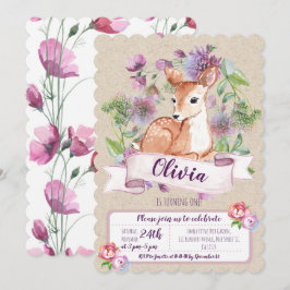 ウッドランドディアの1歳誕生日招待状 招待状